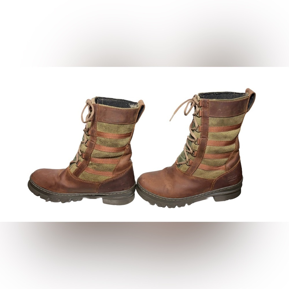 Keen Leather & Suede Two-Toned Brown & Green Lace-Up Snow & Rain Boots, Size 8 - Picture 9 of 16